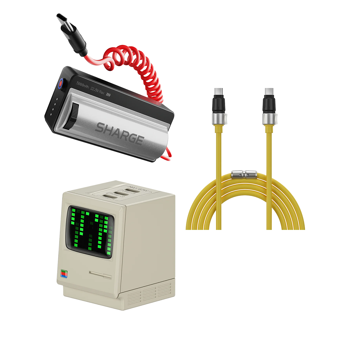 Bundle 10 Kit Sharge: Power Bank Grip 5000mAh 18W + Cable USB-C 240W Transparente - Image 1