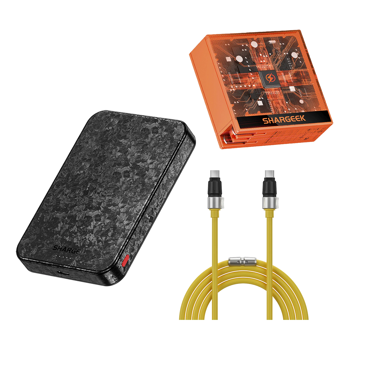 Bundle 6 Kit Sharge: Power Bank CarbonMag 10000mAh MagSafe + Cargador GaN 140W + Cable USB-C 240W Transparente - Image 1